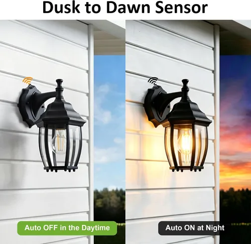 Miniatura 2 de LIT-PaTH Farol de pared para exteriores del atardecer al amanecer, aplique de pared como accesorio de iluminación de porche con base mediana E26