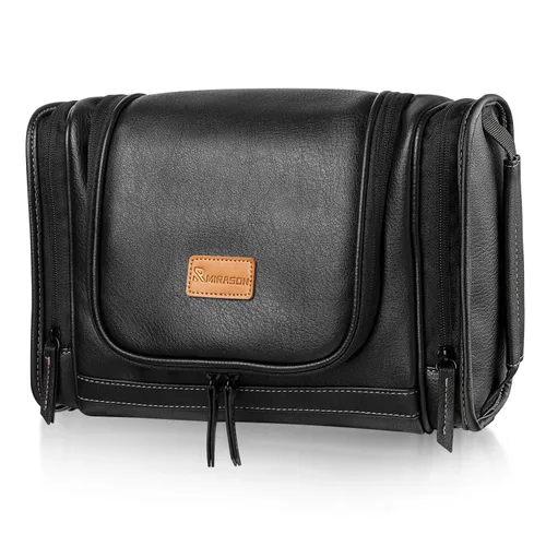 MIRASON Neceser de viaje, bolsa de aseo colgante para hombres, bolsa de ducha de viaje de cuero para artículos de tocador, bolsa de baño con gancho