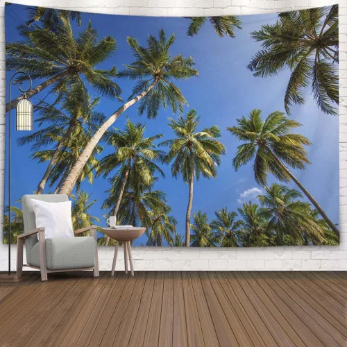 Miniatura 29 de EMMTEEY Tapiz de pared con bosque - Árbol de pino verde y niebla, arte de pared natural, 80x60 pulgadas, tapiz grande de estilo bohemio para sala