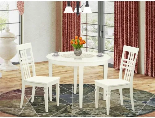 Miniatura 2 de East West Furniture BOLG3-LWH-W - Juego de comedor de 3 piezas que contiene una mesa de cocina redonda y 2 sillas de comedor, 42 x 42 pulgadas