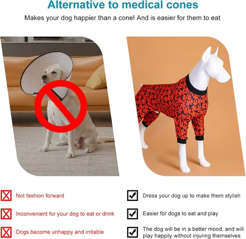 Miniatura 6 de LovinPet Pijama de perro gordo para perros medianos, camisa para aliviar la ansiedad de las mascotas, camisa de protección solar, tela elástica Negro