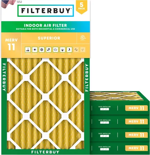 Miniatura 13 de Filterbuy Filtro de aire MERV 11 de 14 x 24 x 1 superior, defensa de mascotas y alergias (paquete de 5), filtros electrostáticos plisados para horno