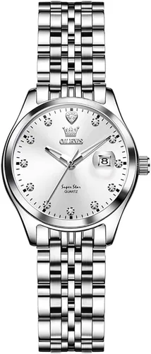 Miniatura 13 de OLEVS - Relojes de acero inoxidable para mujer, reloj de plata de lujo para damas con fecha, relojes analógicos de cuarzo impermeables y delicados