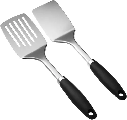 Miniatura 12 de Espátula ranurada de acero inoxidable, espátula de metal para sartenes de hierro fundido y acero inoxidable, espátula de cocina de borde fino