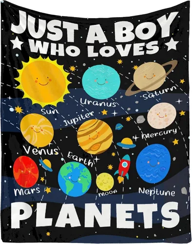 Miniatura 13 de Manta de planetas, regalo espacial para niños y niñas, amantes de 40 x 50 pulgadas, manta de franela suave con patrón de planetas y sol, manta