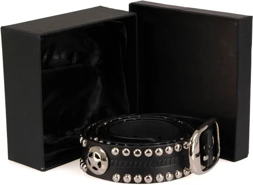 Miniatura 2 de Milwaukee Leather MP7131 Cinturón de motociclista de cuero negro con tachuelas cromadas con emblema de estrella, hebilla intercambiable, 1.5