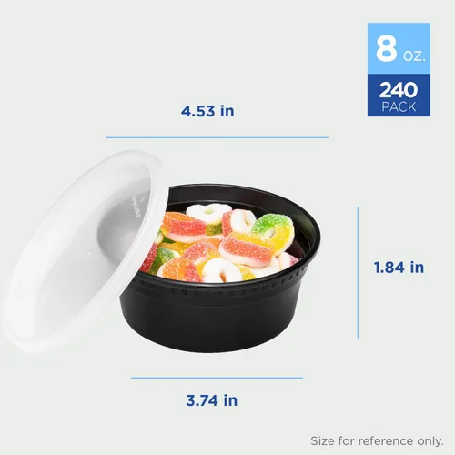 Miniatura 4 de Karat [8oz - 240 ct PP negro moldeado por inyección redondo recipientes de delicatessen con tapas (FP-IMDC8-PPB)