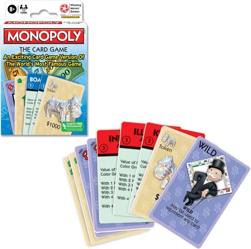 Winning Moves Monopoly The Card Game Games USA, versión de juego de cartas estilo Rummy del juego más famoso del mundo para 2 a 4 jugadores, a
