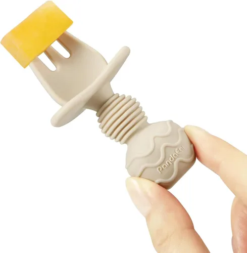 Miniatura 3 de PandaEar Juego de 6 cucharas y tenedor de silicona para bebés, antiahogo, primeros utensilios de autoalimentación para bebés a partir de 3 meses