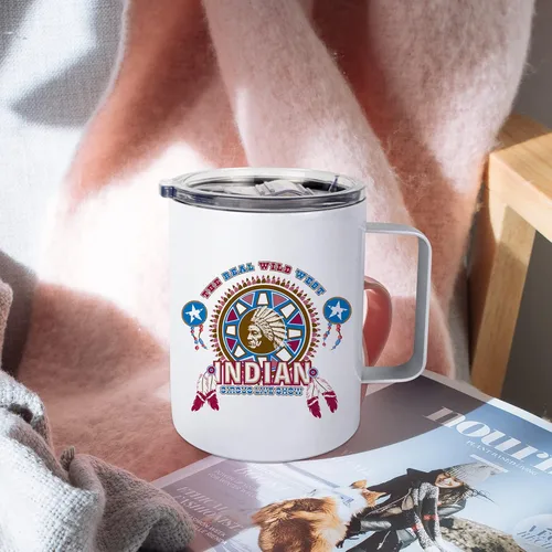Miniatura 8 de 4 vasos de sublimación en blanco delgado de 12 onzas con mango blanco de doble pared de acero inoxidable taza recta para café con tapa deslizante