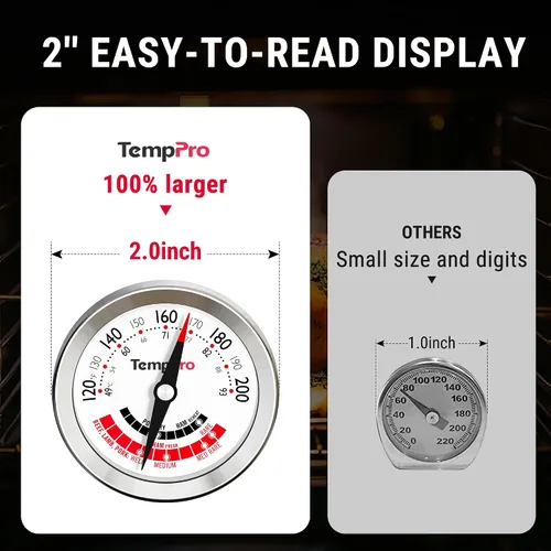 Miniatura 5 de ThermoPro APT200 2 Piezas Termómetro de Carne para Cocinar con Dial Extra Grande de 2 Pulgadas, Termómetro de Cocina de Dial Analógico con Sonda