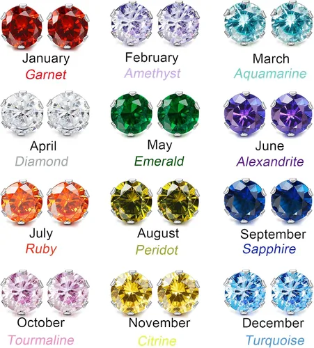 Miniatura 4 de LOYALLOOK 12 pares de aretes de acero inoxidable con circonita cúbica redonda de corte brillante para mujer, Piedra Diamante Circonita cúbica Piedra