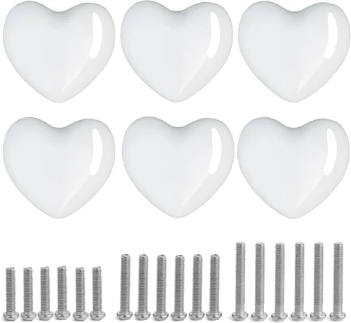 Miniatura 15 de Pomos de cerámica para cajones en forma de corazón, tiradores de armario con tornillos de 3 tamaños, pomos para muebles de cocina para armario, Rosa