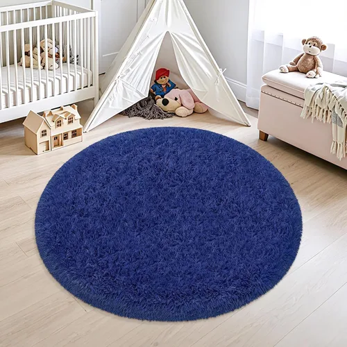 Miniatura 28 de Alfombra circular pequeña para dormitorio, 2 x 2 pies, color azul, para decoración de habitación de niños, redonda esponjosa para guardería