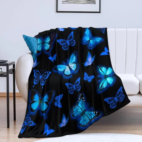Manta de mariposas azules, manta de franela ultra suave, hermosa manta de mariposa, regalos para adultos y niños, 50 x 40 pulgadas
