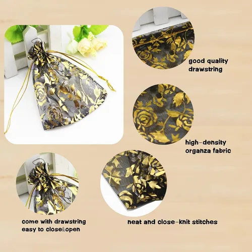 Miniatura 4 de QIANHAILIZZ Paquete de 100 bolsas de regalo de organza con forma de corazón de flores de 2.8 x 3.5 pulgadas, bolsa de regalo para dulces, bolsa