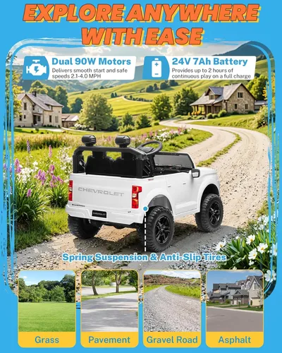 Miniatura 7 de ENYOPRO - Juguetes de paseo de 2 plazas y 24 voltios para niños, con licencia Chevrolet Silverado LT Trail Boss Ride on Truck con control remoto