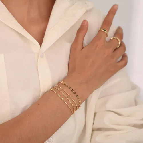 Miniatura 4 de ASCOMY Pulsera para mujer, pulseras de oro para niñas, delicadas pulseras de espiga con clip de papel, juego de pulseras de cadena de cuerda en capas
