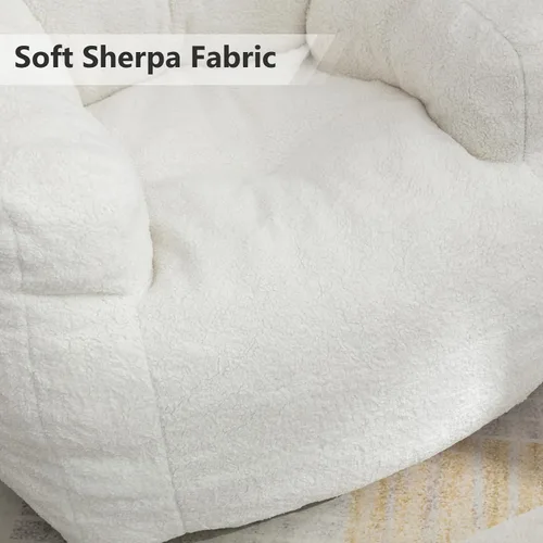 Miniatura 5 de Hommoo Puf grande para adultos con reposabrazos, cómodo puf con relleno de espuma, esponjoso, tela de peluche suave, puf copetudo para dormitorio