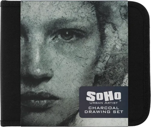 Miniatura 2 de Soho Urban Artist Juego de dibujo de carbón con maniquí en estuche con cremallera, carbón de dibujo para artistas, estudiantes, mezclas, dibujos