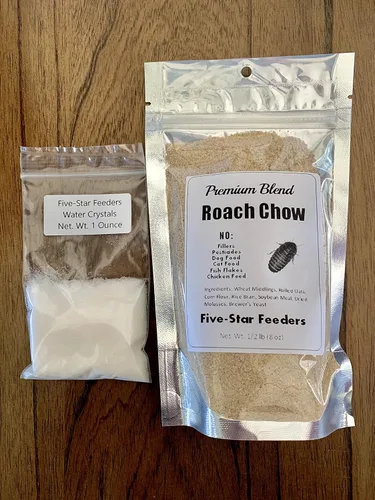 Combos prémium de cristal de cucaracha/grillo y agua por comederos de cinco estrellas (1/2 libra de cucaracha Chow y 1 onza. Cristales de agua)