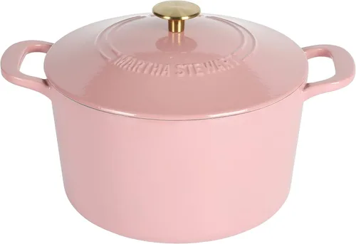 Miniatura 10 de MARTHA STEWART Gatwick - Horno holandés de hierro fundido esmaltado de 7 cuartos de galón, lino blanco con oro, horno holandés resistente para Lino