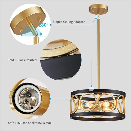 Miniatura 5 de XINGQI Candelabro moderno de 3 luces, lámpara colgante de 13", altura ajustable, accesorios de iluminación para comedor, dormitorio, sala de estar