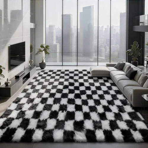 Miniatura 57 de Alfombra peluda para dormitorio, sala de estar, 2 x 6 pies, antideslizante, esponjosa, suave, alfombra lanuda beige y blanca para sala de estar