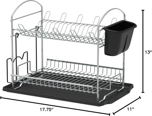 Miniatura 5 de Simple Houseware Secador de platos de 2 niveles con escurridor, plateado Plata