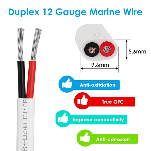 Miniatura 2 de Cable marino dúplex de calibre 12, cable de cobre estañado para barco, 40 pies, 12 AWG, estándar de EE. UU., OFC, alambre de cobre libre de oxígeno