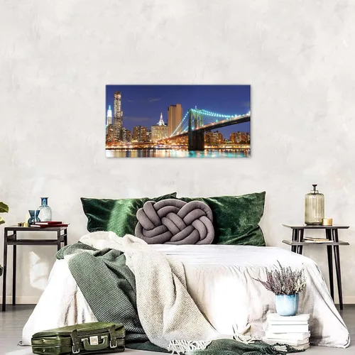 Miniatura 5 de Arte de pared de la ciudad de Nueva York, noche azul, puente de Brooklyn, horizonte, decoración de pared, imágenes de paisaje urbano del centro