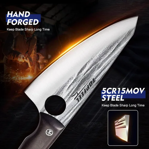 Miniatura 4 de Topfeel Juego de 3 Cuchillos de Carnicero Cuchillo de Chef Forjado a Mano Cuchillo para Deshuesar, Cuchillos de Corte de Carne de Acero con Alto