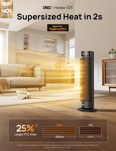 Miniatura 2 de Dreo – Calentador ambiental para habitación grande, calentador eléctrico de 23 pulgadas para uso en interiores, torre de 8 protecciones seguras