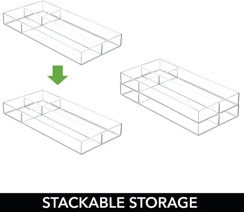 Miniatura 3 de mDesign Bandeja organizadora de cajones de almacenamiento divididos de plástico apilable para oficina, para armario, escritorio, estante u