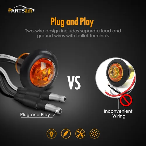 Miniatura 2 de Partsam 20 luces LED ámbar de 3/4 pulgadas con enchufe, mini indicadores redondos sellados de 3/4 pulgadas, luces de parrilla para camión, remolque