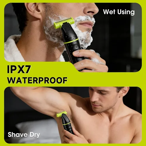 Miniatura 5 de Lanumi Kit de aseo 2 en 1 para hombre, recortadora de barba recargable inalámbrica, IPX7, maquinilla de afeitar eléctrica impermeable para nariz