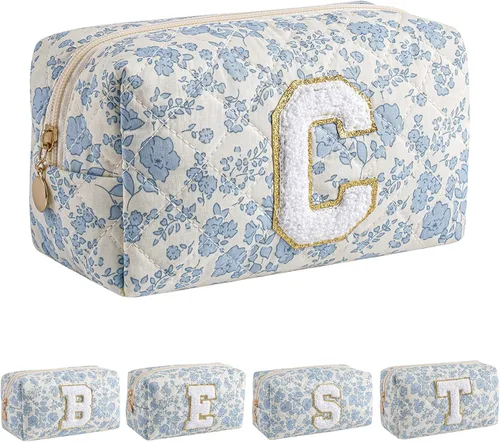 Miniatura 29 de Bolsa de maquillaje alfabética JOVAKIT, bolsa de cosméticos para mujeres, regalos de Navidad para niñas de 6 a 18 años, neceser de viaje con flores