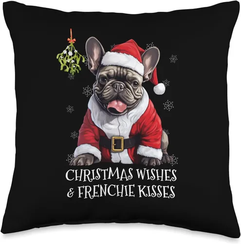 Frenchy Christmas Greeting French Bulldog Mom Kids Lindo perro francés cachorro Misteltoe Navidad Bulldog Francés, 16 x 16 pulgadas, multicolor