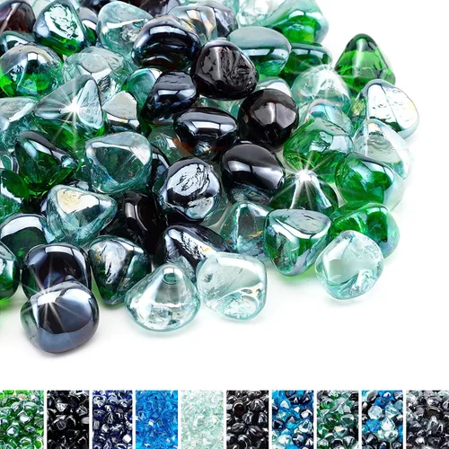 Miniatura 12 de Skyflame Diamantes de vidrio de fuego de 10 libras para paisajismo de chimeneas de hoguera, diamantes de fuego de vidrio reflectante de 1/2 pulgada