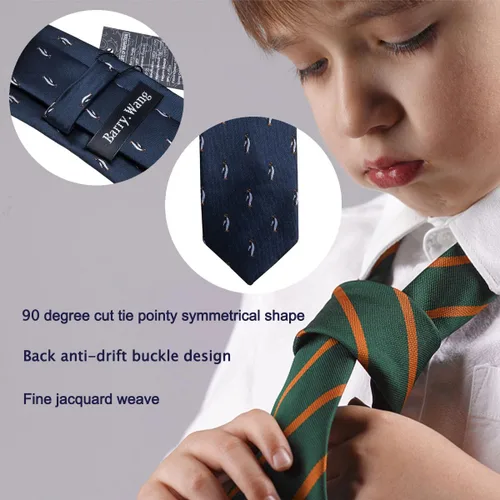 Miniatura 104 de Barry.Wang Corbata de niño regular seda tejida rayas sólido lazo bolsillo cuadrado