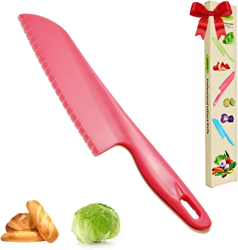Miniatura 13 de jawbush Cuchillo de plástico para verduras, cortador de pizza de borde dentado de 11 pulgadas con mango antideslizante para cocina, pizzas