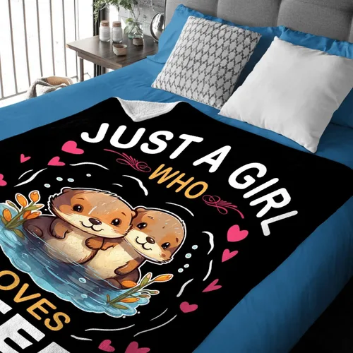 Miniatura 4 de Manta personalizada con texto en inglés «Just Girl Who Loves Otter», súper suave, ligera, cómoda y esponjosa para cama, sofá y todas las estaciones
