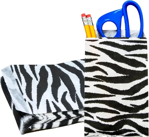 Miniatura 15 de Novel Box - Paquete de 100 bolsas planas de mercancía con estampado de cheurón azul de 4 x 6 pulgadas, elegante bolsa para regalos de cumpleaños
