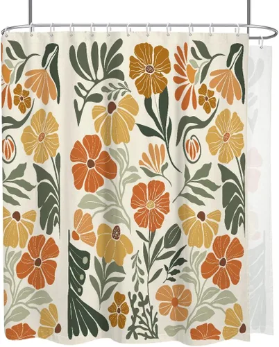 Miniatura 22 de Black Floral Shower Curtain Stall Small Half Single Mini Boho Flower Farmhouse Vintage Gothic Abstarct Retro Funky Botanical Moody Fabric Cloth