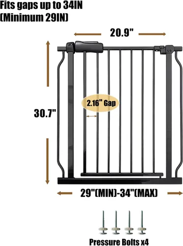 Miniatura 2 de Puerta para bebés y perros de 29 a 34 pulgadas, montada en tensión, sin taladrar, puerta de seguridad interior para escaleras y puertas, diseño