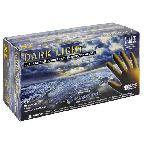 Adenna DLG678 Dark Light - Guantes de examen de nitrilo sin polvo de 9 mil (negro, XL) Caja de 90 unidades