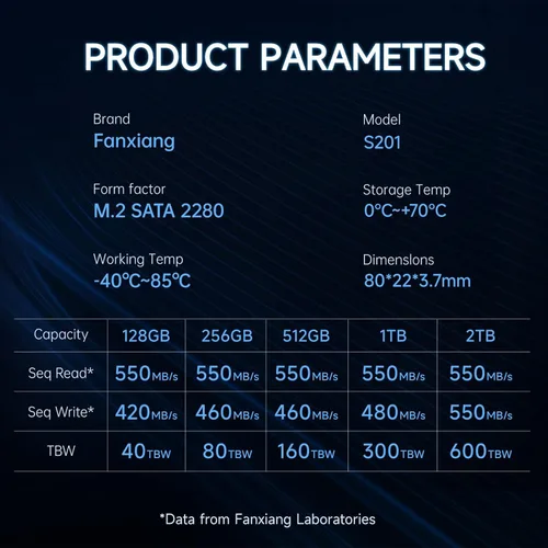 Miniatura 5 de fanxiang S201 128GB M.2 SATA SSD 2280 SATA III 6Gb/s Unidad interna de estado sólido, caché SLC para aumentar la velocidad, velocidad de lectura