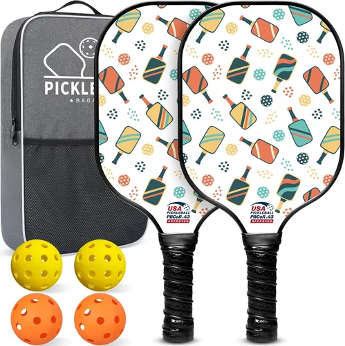 Miniatura 10 de BAGAIL Palas de pickleball aprobadas por USAPA, juego de pickleball de superficie de fibra de vidrio, raquetas ligeras con 4 bolas, 1 bolsa, Negro