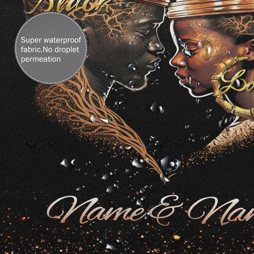 Miniatura 6 de Cortina de ducha de pareja afroamericana con nombre, juego de cortinas de ducha románticas de tela negra con nombre, juego de cortina de baño