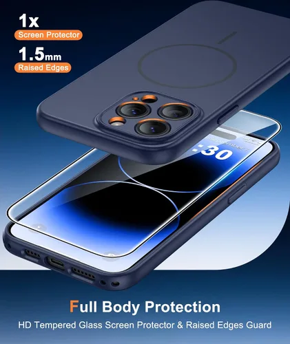 Miniatura 6 de FNTCASE Funda para iPhone 14 Pro Max color azul: [compatible con Magsafe] Funda magnética mate sólida con [protección completa de la cámara]